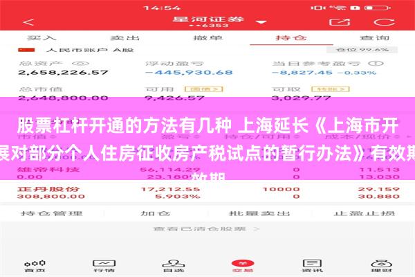股票杠杆开通的方法有几种 上海延长《上海市开展对部分个人住房征收房产税试点的暂行办法》有效期